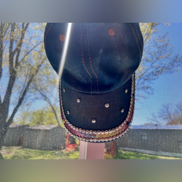 Embellished Denim Cap with Rhinestones - Picture 2 of 5